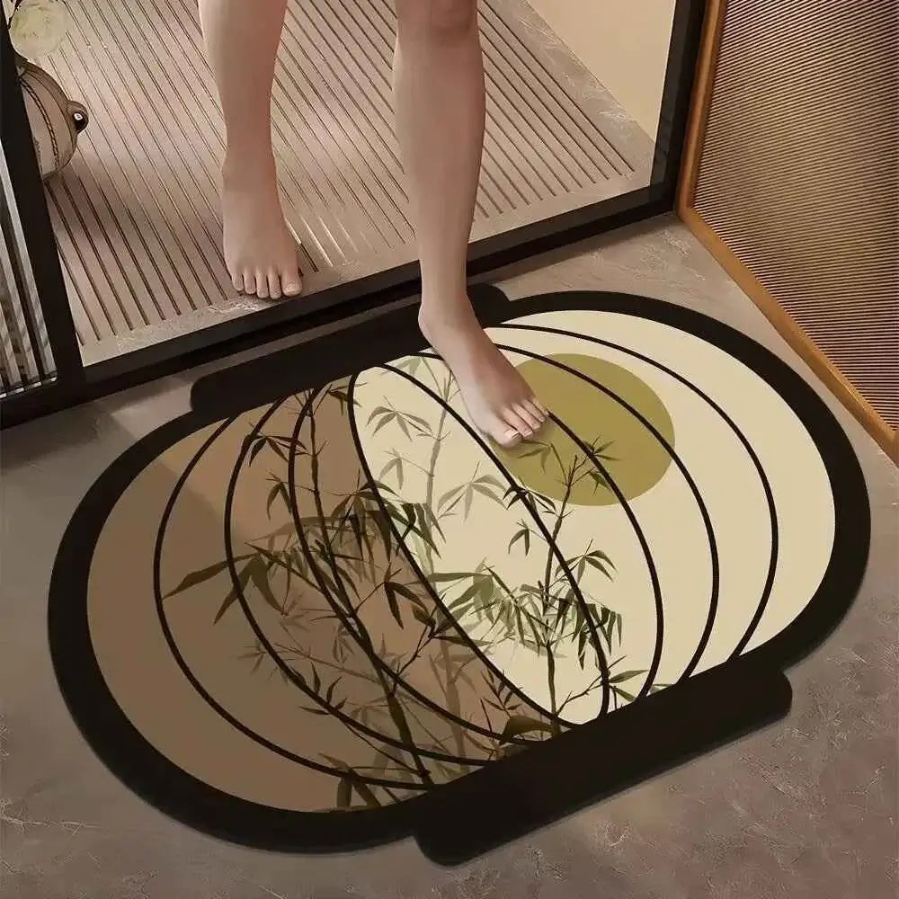 Chinese Style Bathroom Door Mat - Non-Slip Quick Dry Polyester Floor Mat 40×60cm