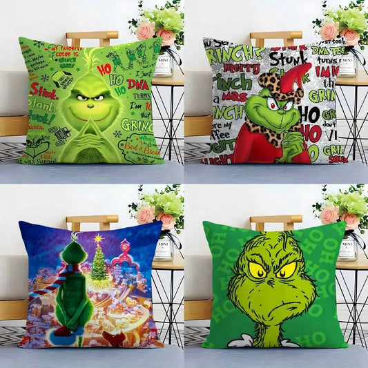 Christmas Grinch Pillow Case - Plush Soft Double-Sided Print Sofa Cushion Cover for Holiday Decor