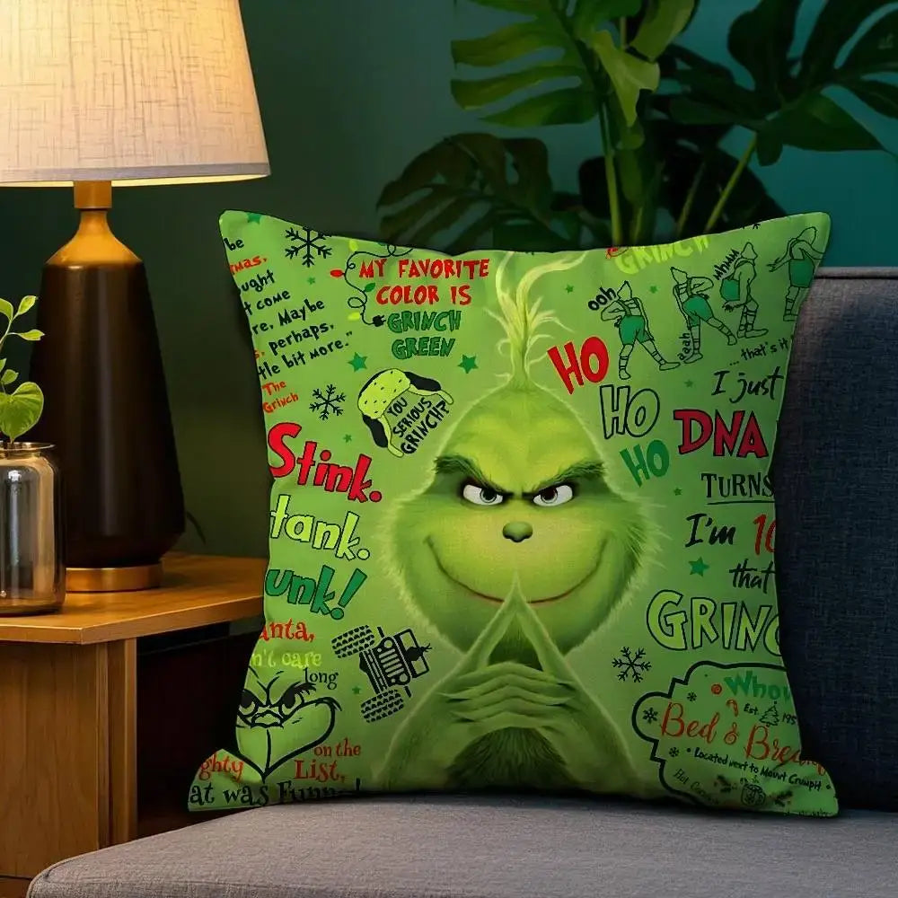 Christmas Grinch Pillow Case - Plush Soft Double-Sided Print Sofa Cushion Cover for Holiday Decor