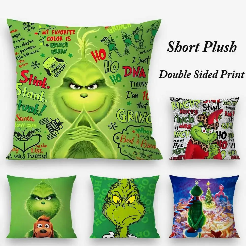 Christmas Grinch Pillow Case - Plush Soft Double-Sided Print Sofa Cushion Cover for Holiday Decor