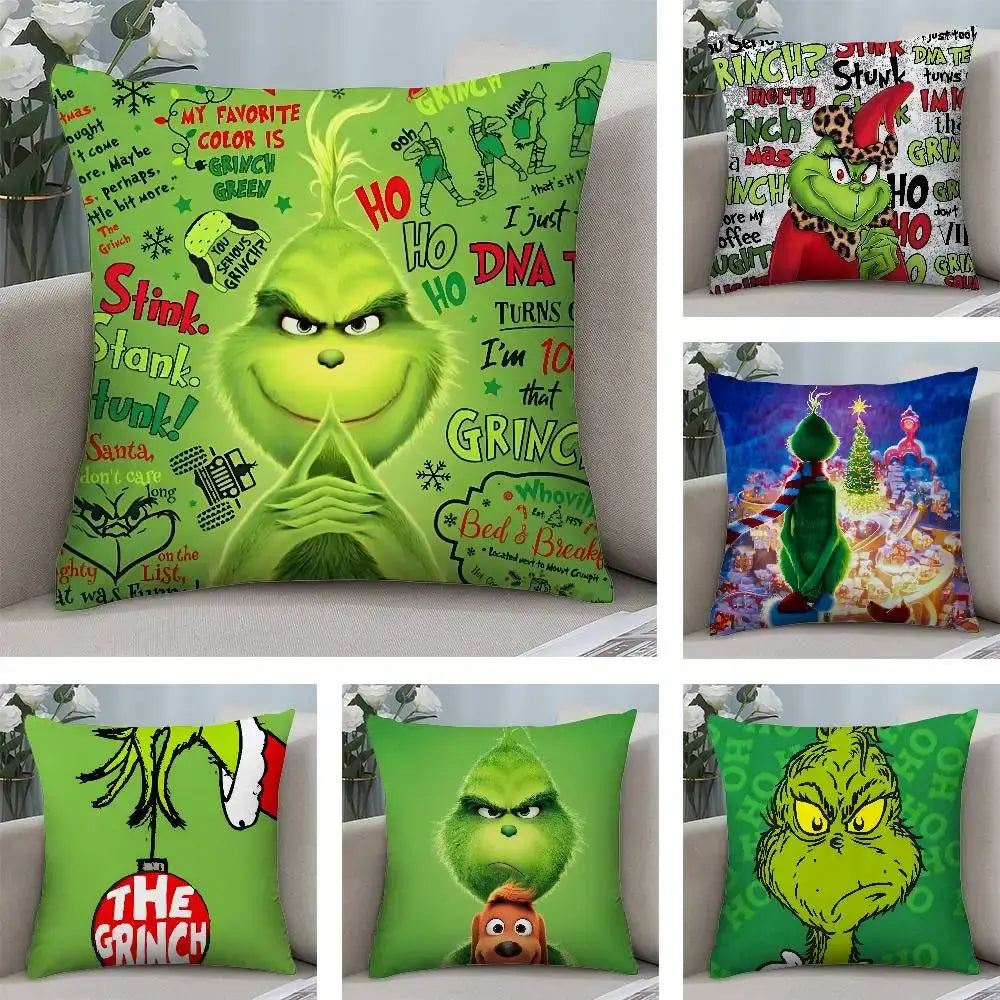 Christmas Grinch Pillow Case - Plush Soft Double-Sided Print Sofa Cushion Cover for Holiday Decor