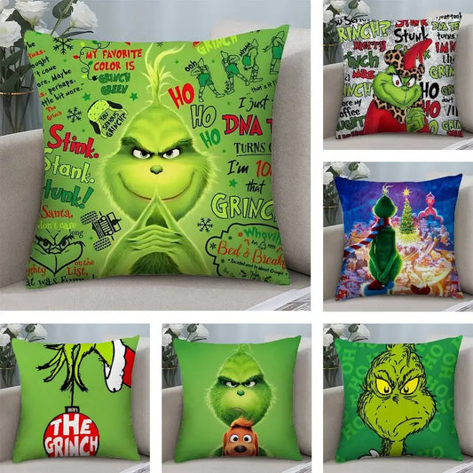 Christmas Grinch Pillow Case - Plush Soft Double-Sided Print Sofa Cushion Cover for Holiday Decor