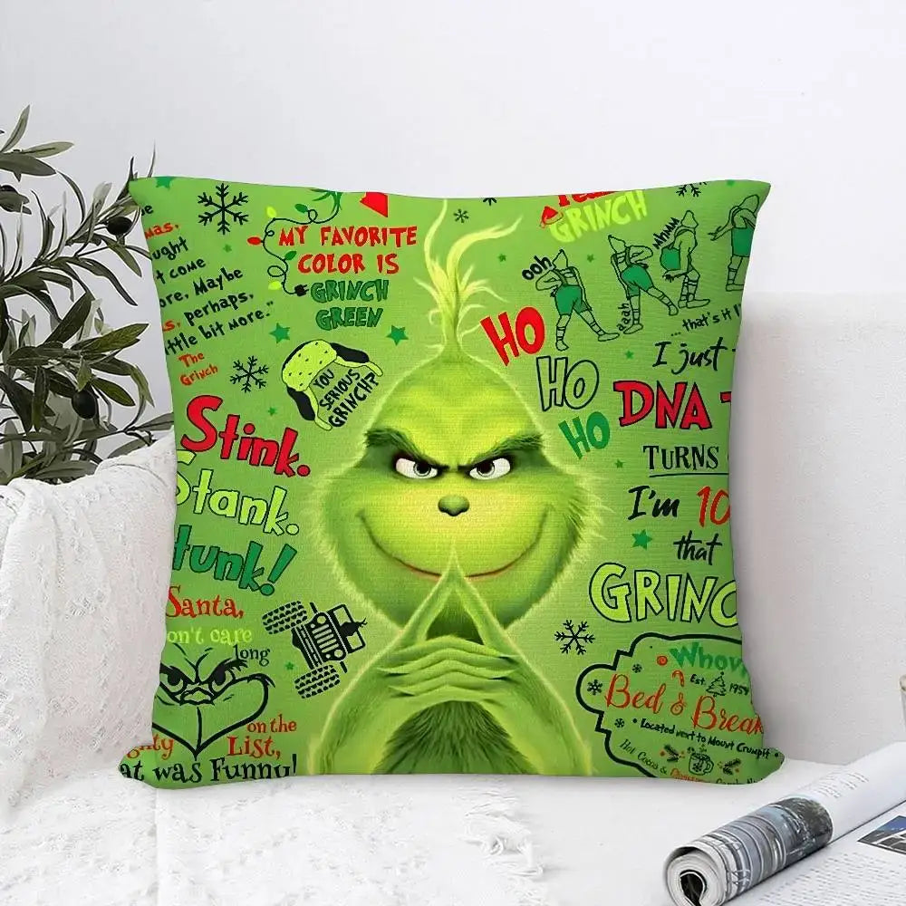 Christmas Grinch Pillow Case - Plush Soft Double-Sided Print Sofa Cushion Cover for Holiday Decor