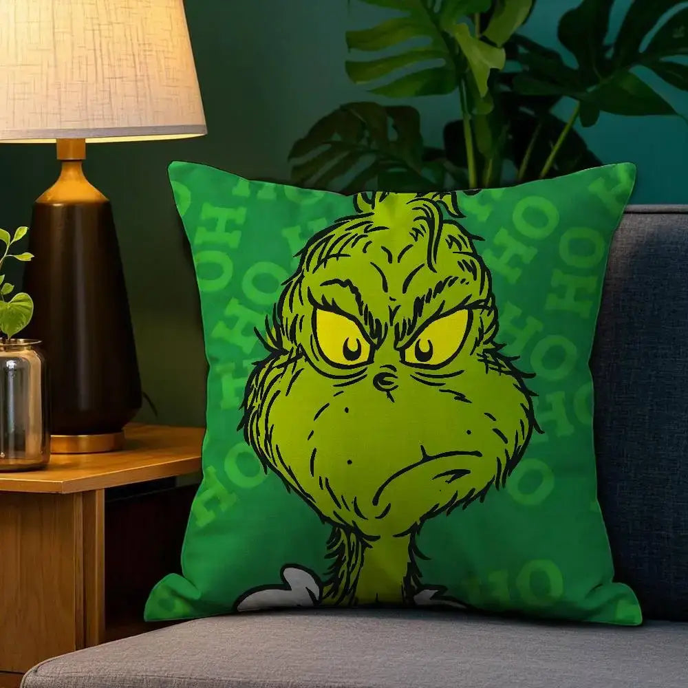 Christmas Grinch Pillow Case - Plush Soft Double-Sided Print Sofa Cushion Cover for Holiday Decor
