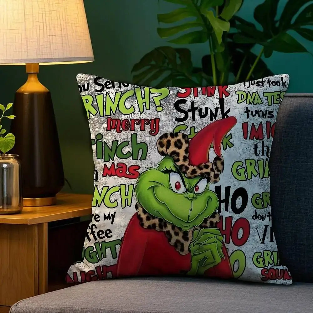 Christmas Grinch Pillow Case - Plush Soft Double-Sided Print Sofa Cushion Cover for Holiday Decor
