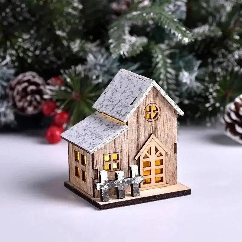 Christmas LED Luminous Wooden House - Merry Christmas Home Decoration & DIY Xmas Tree Ornament Gift