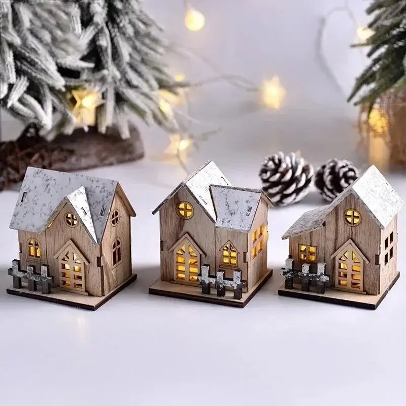 Christmas LED Luminous Wooden House - Merry Christmas Home Decoration & DIY Xmas Tree Ornament Gift