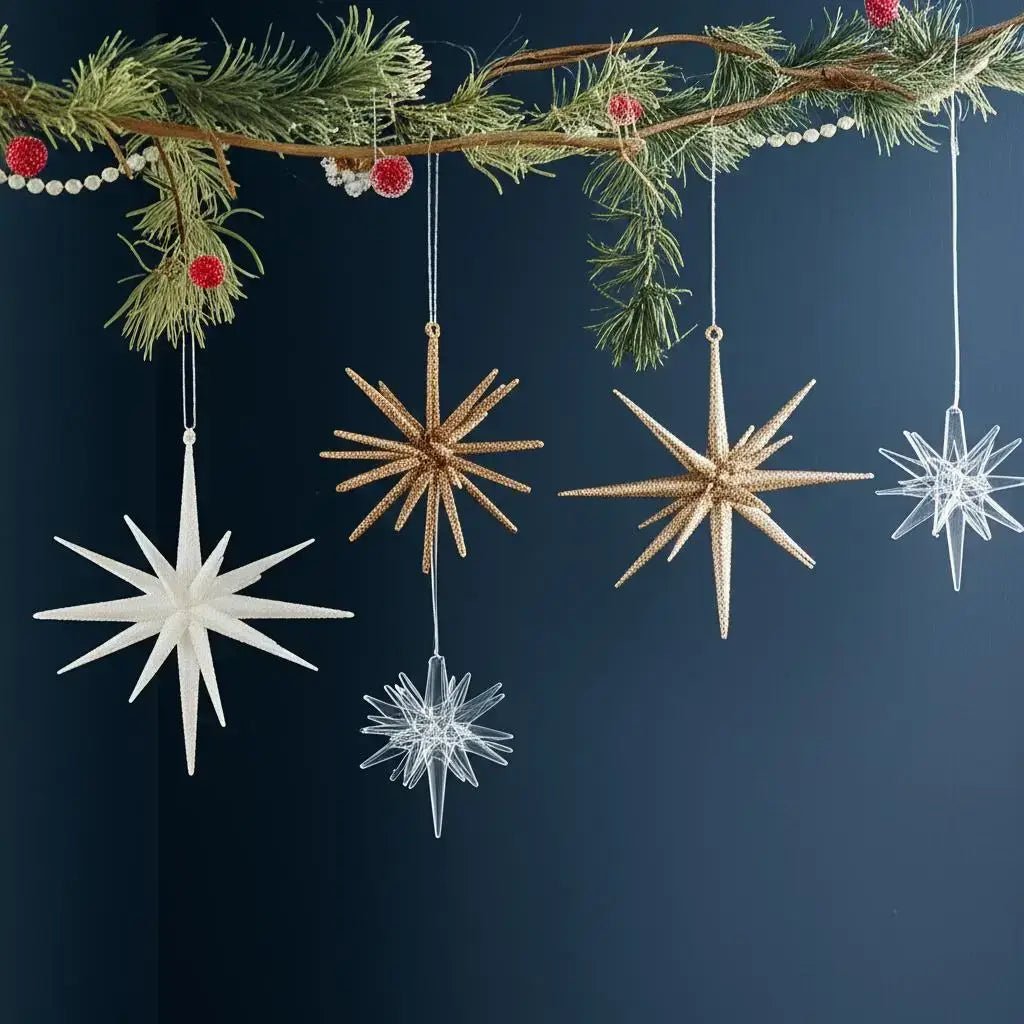Christmas Star Tree Topper - Champagne & White Exploding Star Hanging Decoration for Xmas & New Year