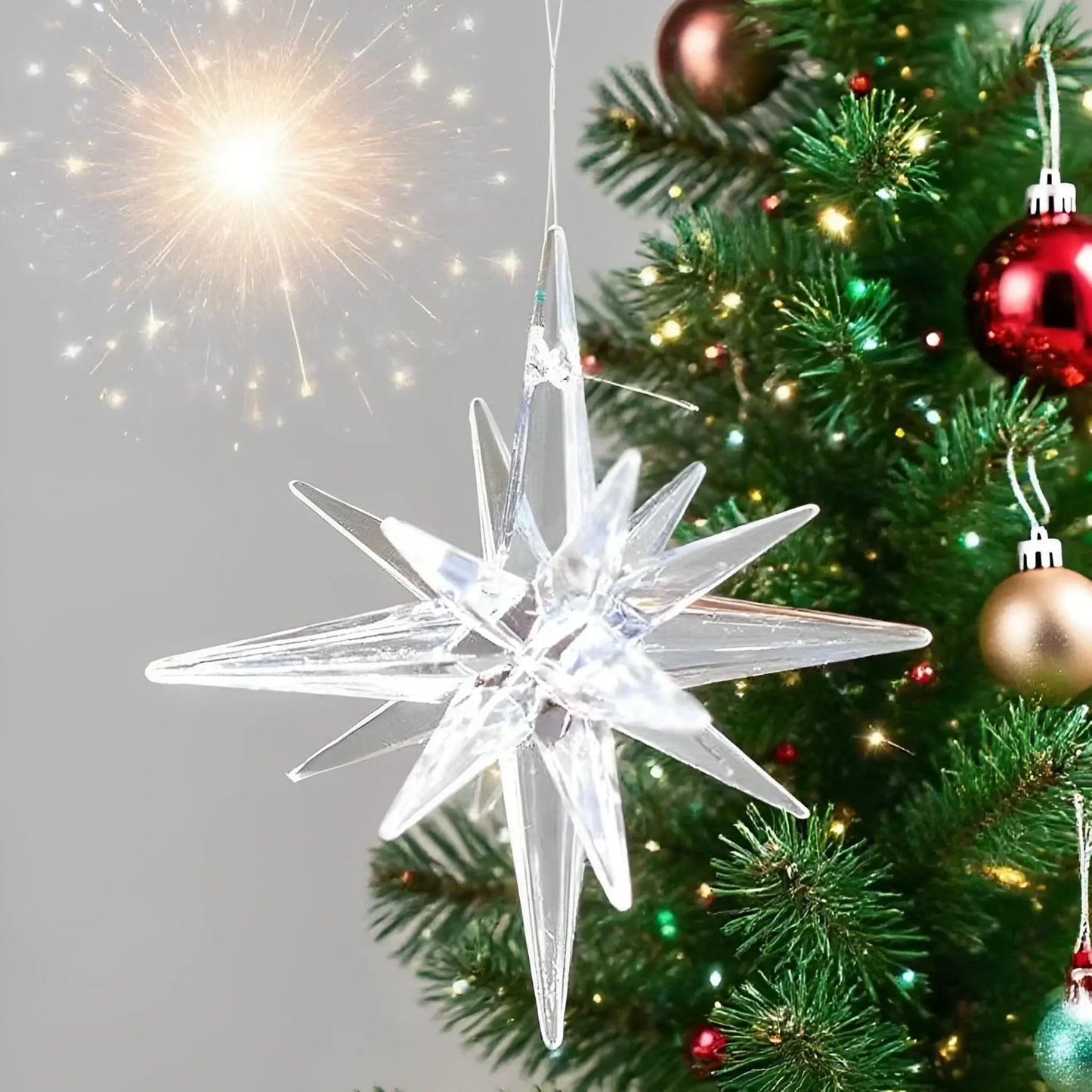 Christmas Star Tree Topper - Champagne & White Exploding Star Hanging Decoration for Xmas & New Year