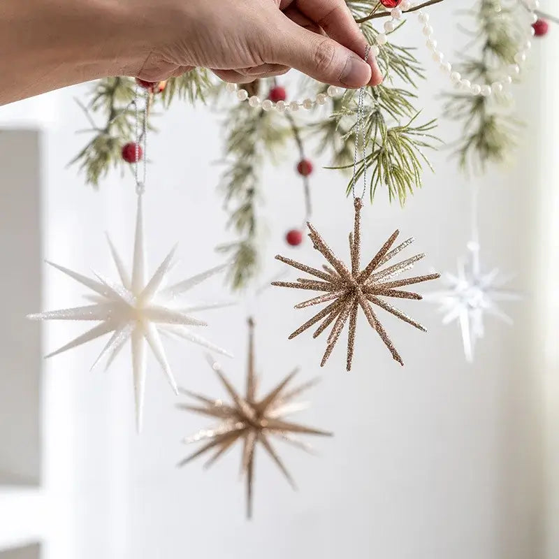 Christmas Star Tree Topper - Champagne & White Exploding Star Hanging Decoration for Xmas & New Year
