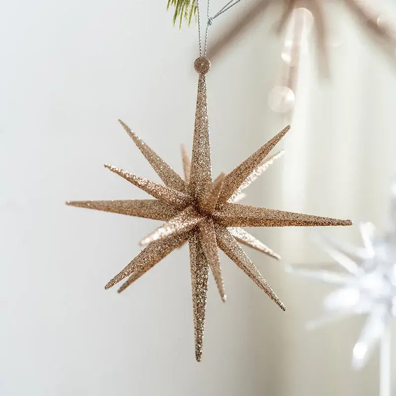 Christmas Star Tree Topper - Champagne & White Exploding Star Hanging Decoration for Xmas & New Year
