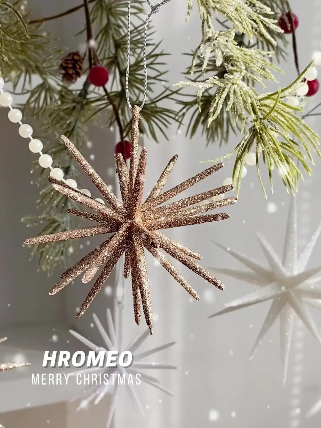 Christmas Star Tree Topper - Champagne & White Exploding Star Hanging Decoration for Xmas & New Year