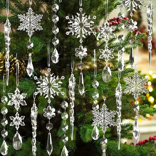 Crystal Christmas Tree Ornaments Set - 3/5/18 Pieces for Xmas Tree & Winter New Year Party Decor