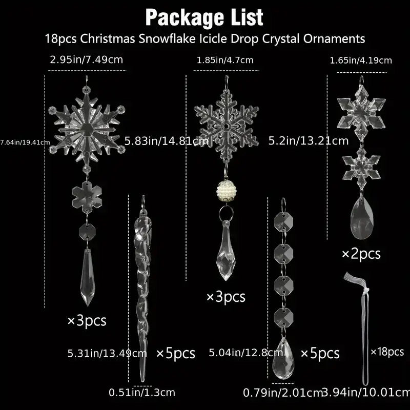 Crystal Christmas Tree Ornaments Set - 3/5/18 Pieces for Xmas Tree & Winter New Year Party Decor