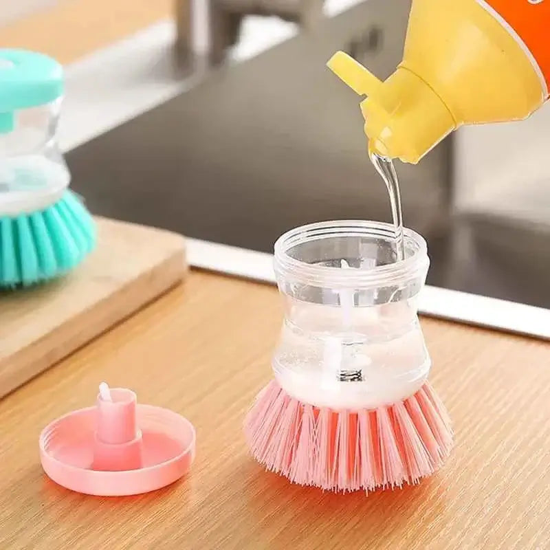 Dish Brush with Soap Dispenser - Press-to-Release Kitchen Cleaning Tool
