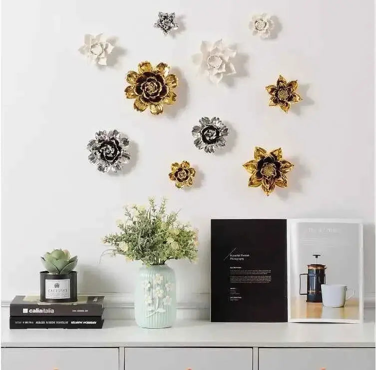 European Ceramic Flower Wall Hanging Ornaments Home Livingroom TV Background Wall Mural Crafts Hotel Lobby 3D Wall Sticker Decor