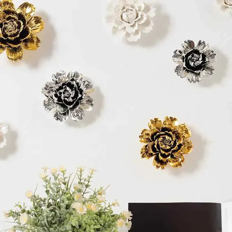 European Ceramic Flower Wall Hanging Ornaments Home Livingroom TV Background Wall Mural Crafts Hotel Lobby 3D Wall Sticker Decor