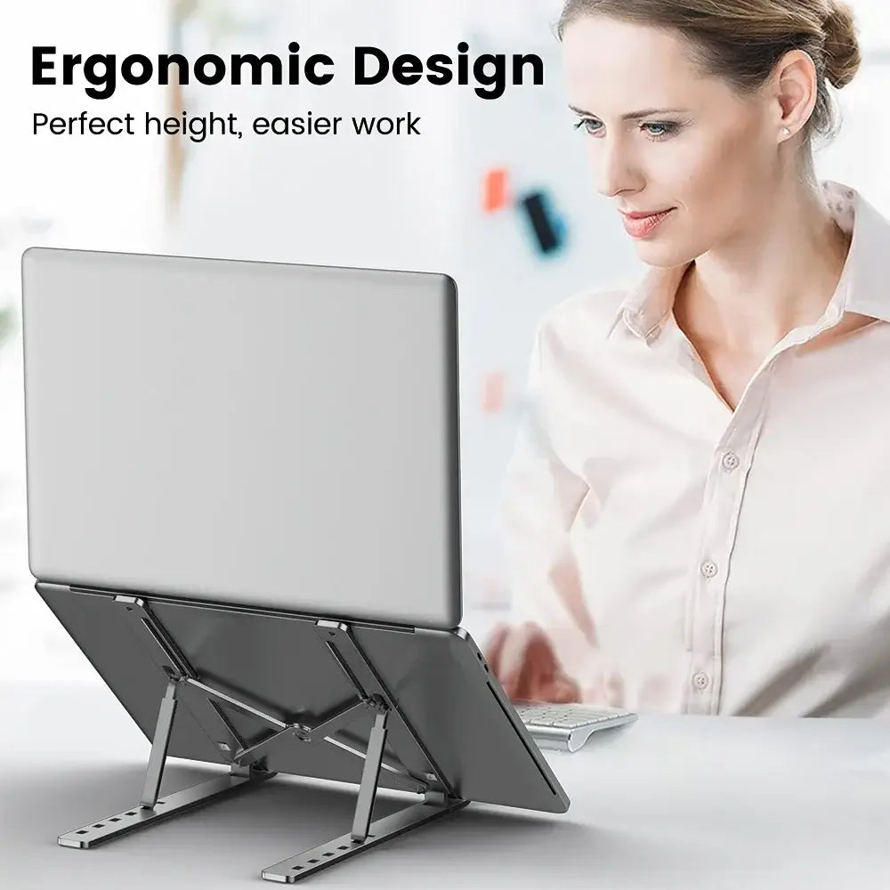 Foldable Aluminum Laptop Stand - Portable Ergonomic Holder for MacBook & PC