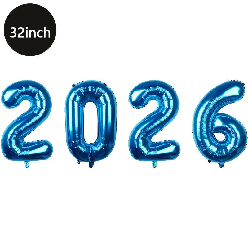 Happy New Year 2026 Number Balloons - Aluminum Foil Balloon Banner Set