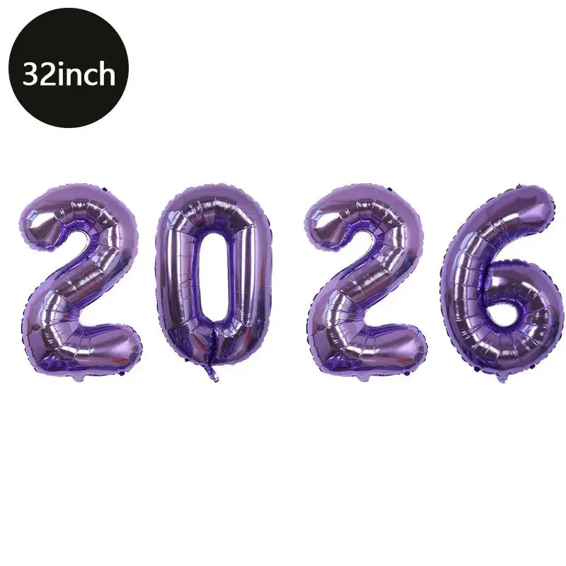 Happy New Year 2026 Number Balloons - Aluminum Foil Balloon Banner Set