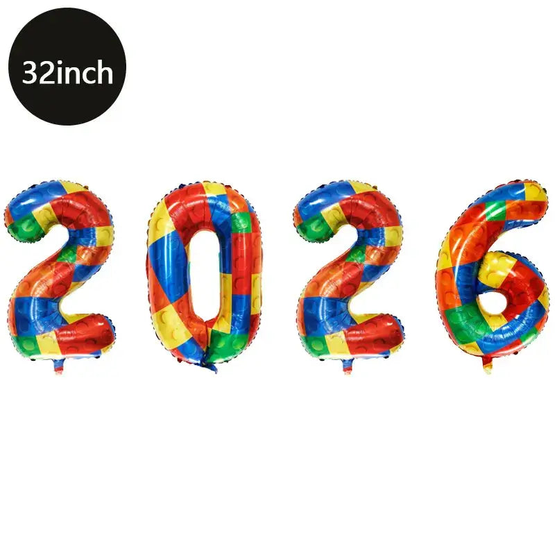 Happy New Year 2026 Number Balloons - Aluminum Foil Balloon Banner Set