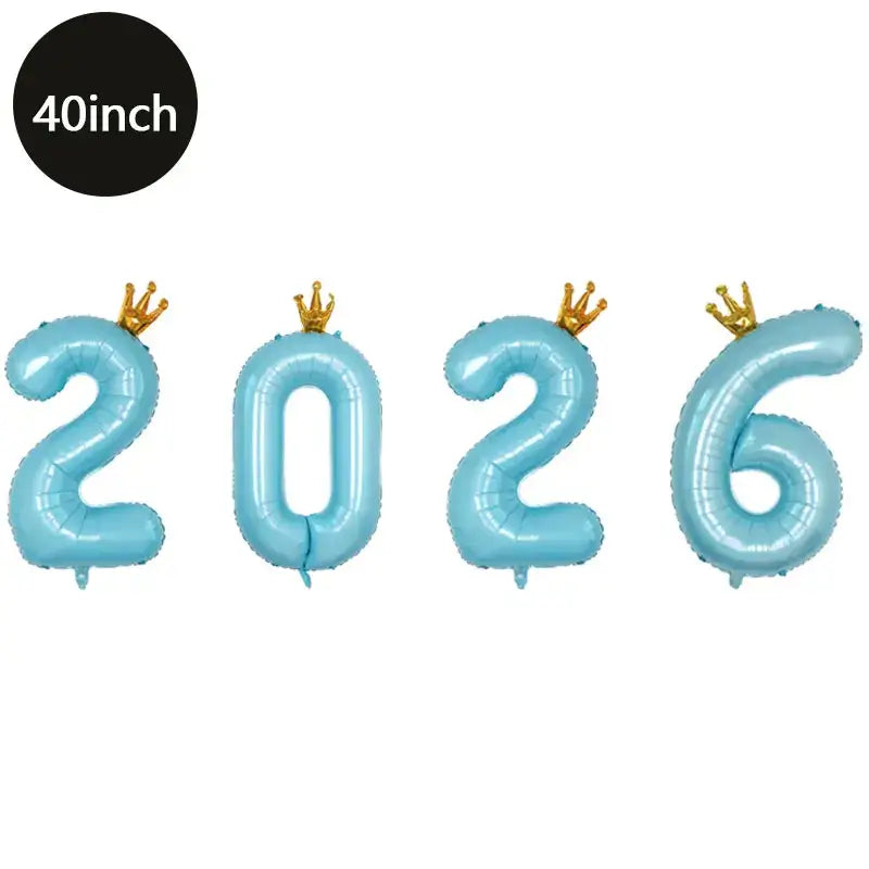 Happy New Year 2026 Number Balloons - Aluminum Foil Balloon Banner Set