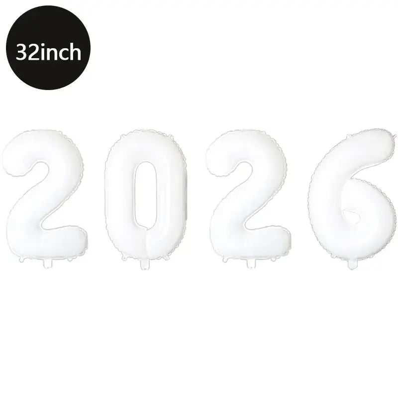 Happy New Year 2026 Number Balloons - Aluminum Foil Balloon Banner Set