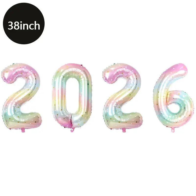 Happy New Year 2026 Number Balloons - Aluminum Foil Balloon Banner Set