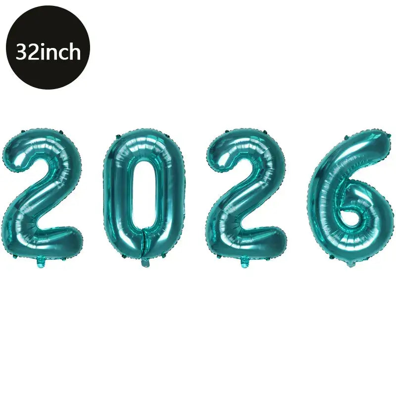 Happy New Year 2026 Number Balloons - Aluminum Foil Balloon Banner Set