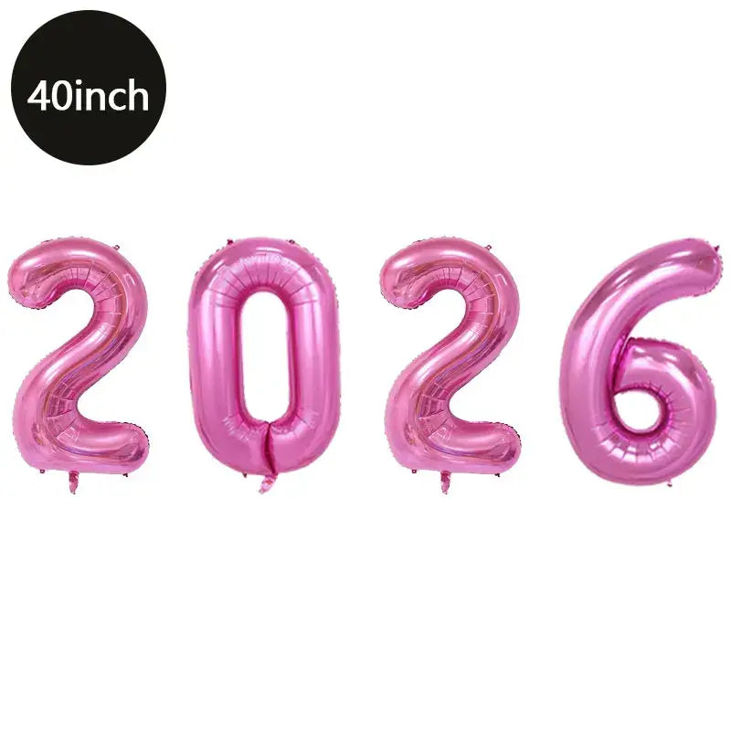 Happy New Year 2026 Number Balloons - Aluminum Foil Balloon Banner Set