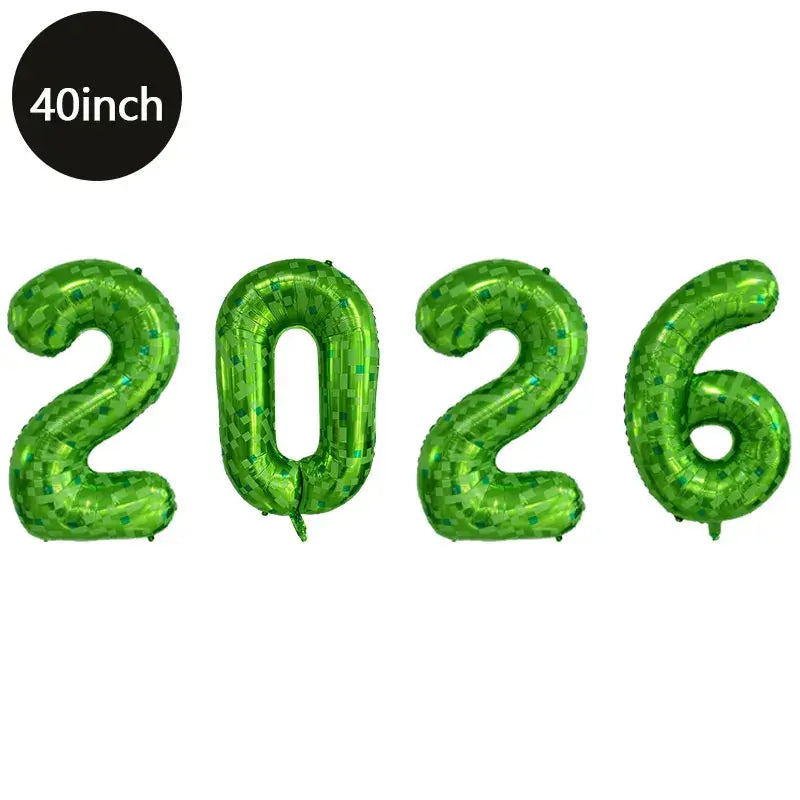 Happy New Year 2026 Number Balloons - Aluminum Foil Balloon Banner Set