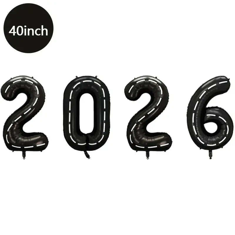 Happy New Year 2026 Number Balloons - Aluminum Foil Balloon Banner Set