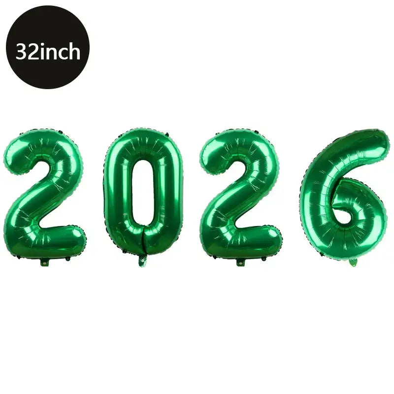 Happy New Year 2026 Number Balloons - Aluminum Foil Balloon Banner Set