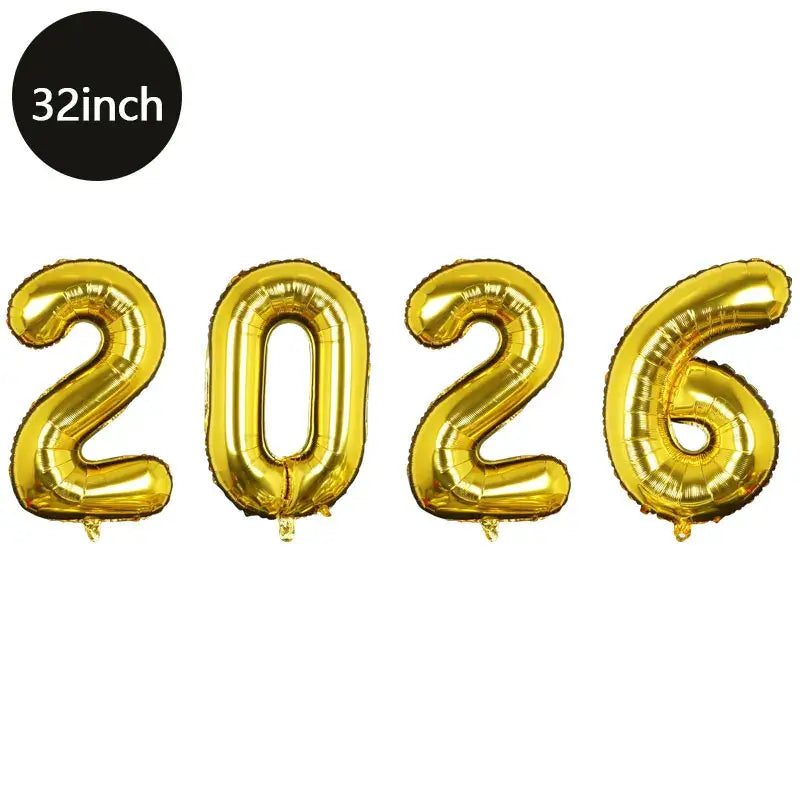 Happy New Year 2026 Number Balloons - Aluminum Foil Balloon Banner Set