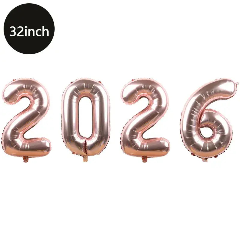 Happy New Year 2026 Number Balloons - Aluminum Foil Balloon Banner Set