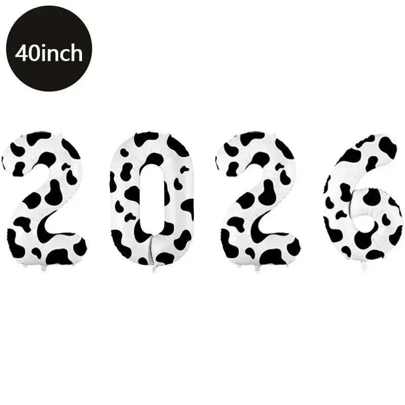 Happy New Year 2026 Number Balloons - Aluminum Foil Balloon Banner Set