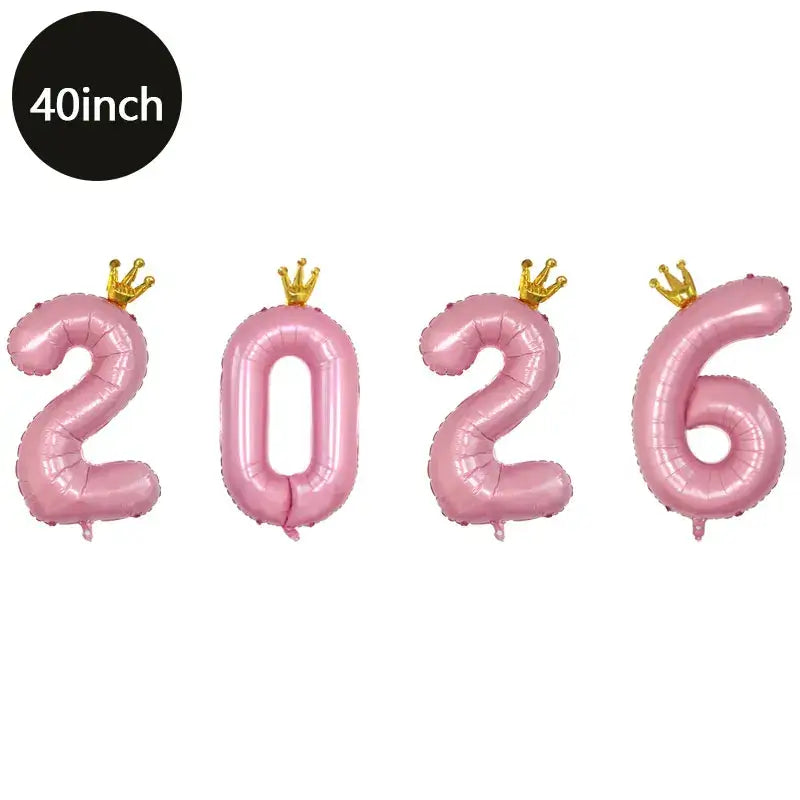 Happy New Year 2026 Number Balloons - Aluminum Foil Balloon Banner Set