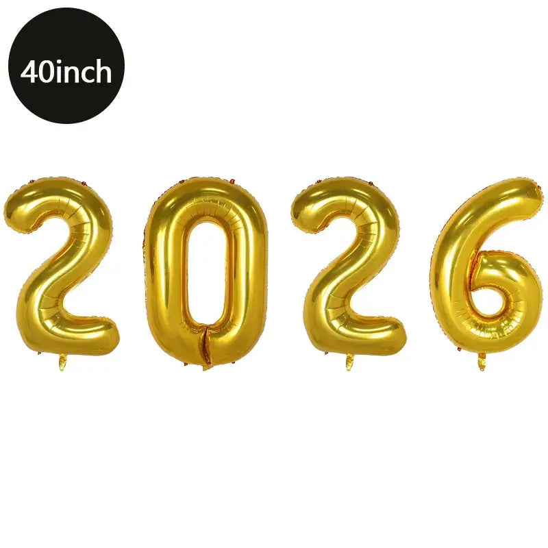 Happy New Year 2026 Number Balloons - Aluminum Foil Balloon Banner Set