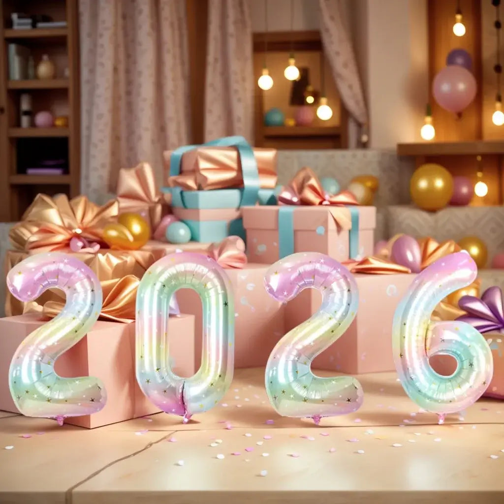 Happy New Year 2026 Number Balloons - Aluminum Foil Balloon Banner Set