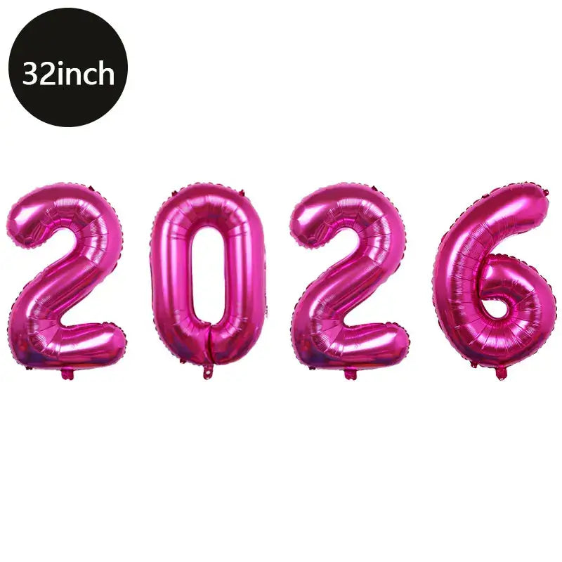 Happy New Year 2026 Number Balloons - Aluminum Foil Balloon Banner Set
