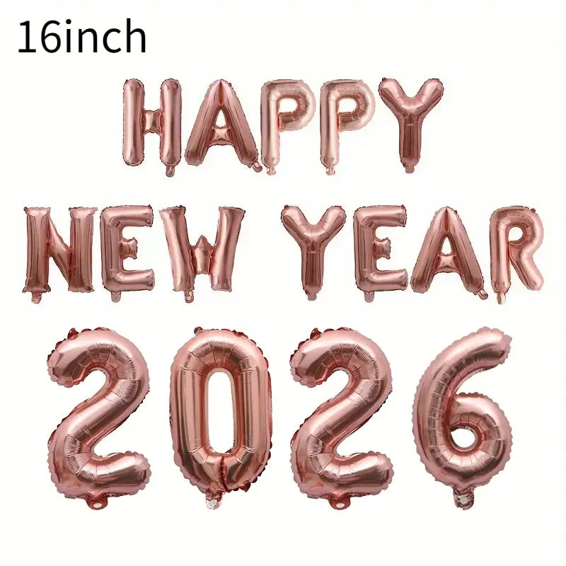 Happy New Year 2026 Number Balloons - Aluminum Foil Balloon Banner Set
