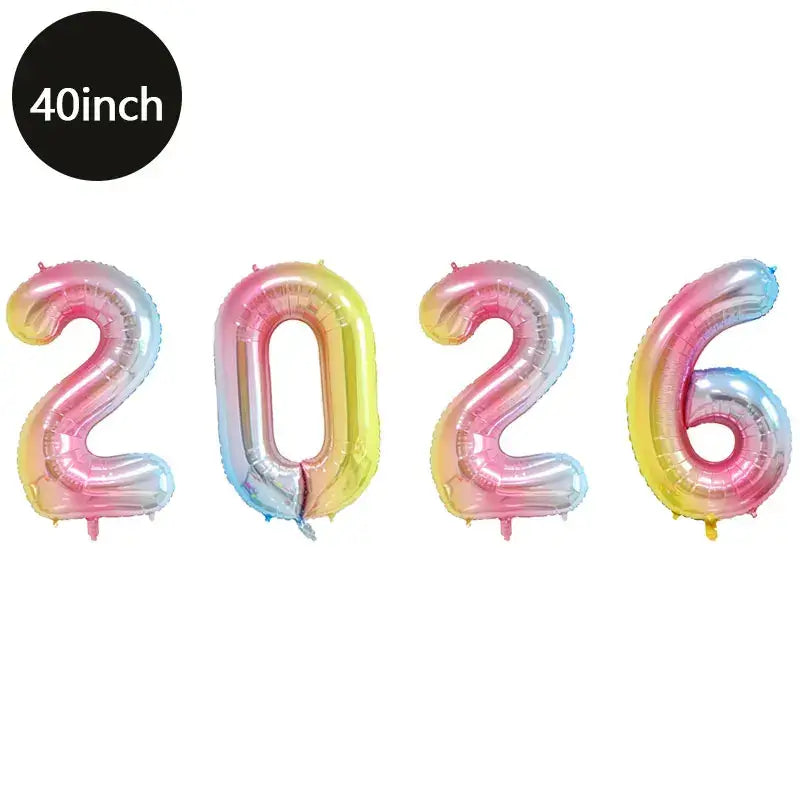 Happy New Year 2026 Number Balloons - Aluminum Foil Balloon Banner Set