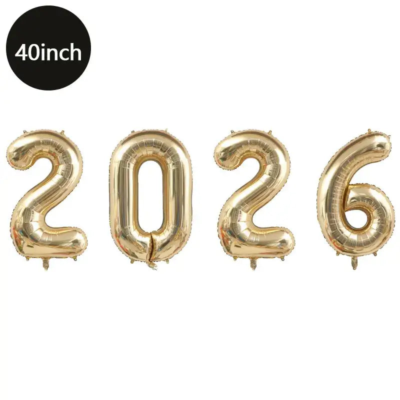 Happy New Year 2026 Number Balloons - Aluminum Foil Balloon Banner Set