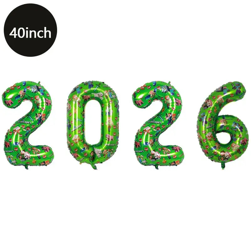 Happy New Year 2026 Number Balloons - Aluminum Foil Balloon Banner Set