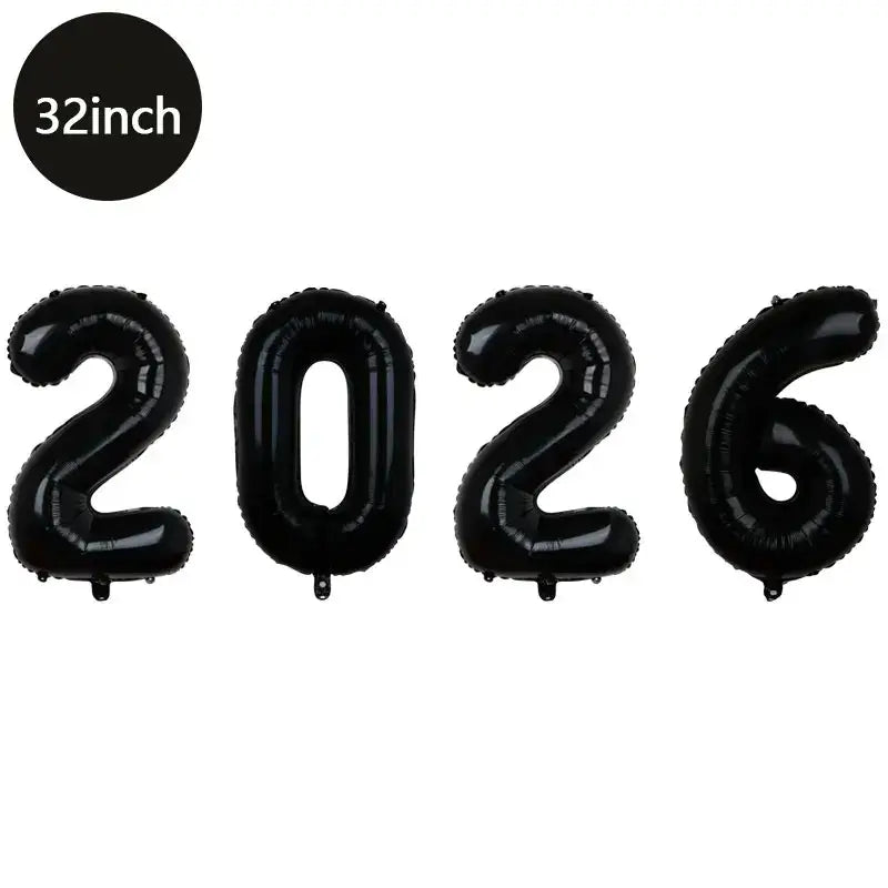 Happy New Year 2026 Number Balloons - Aluminum Foil Balloon Banner Set