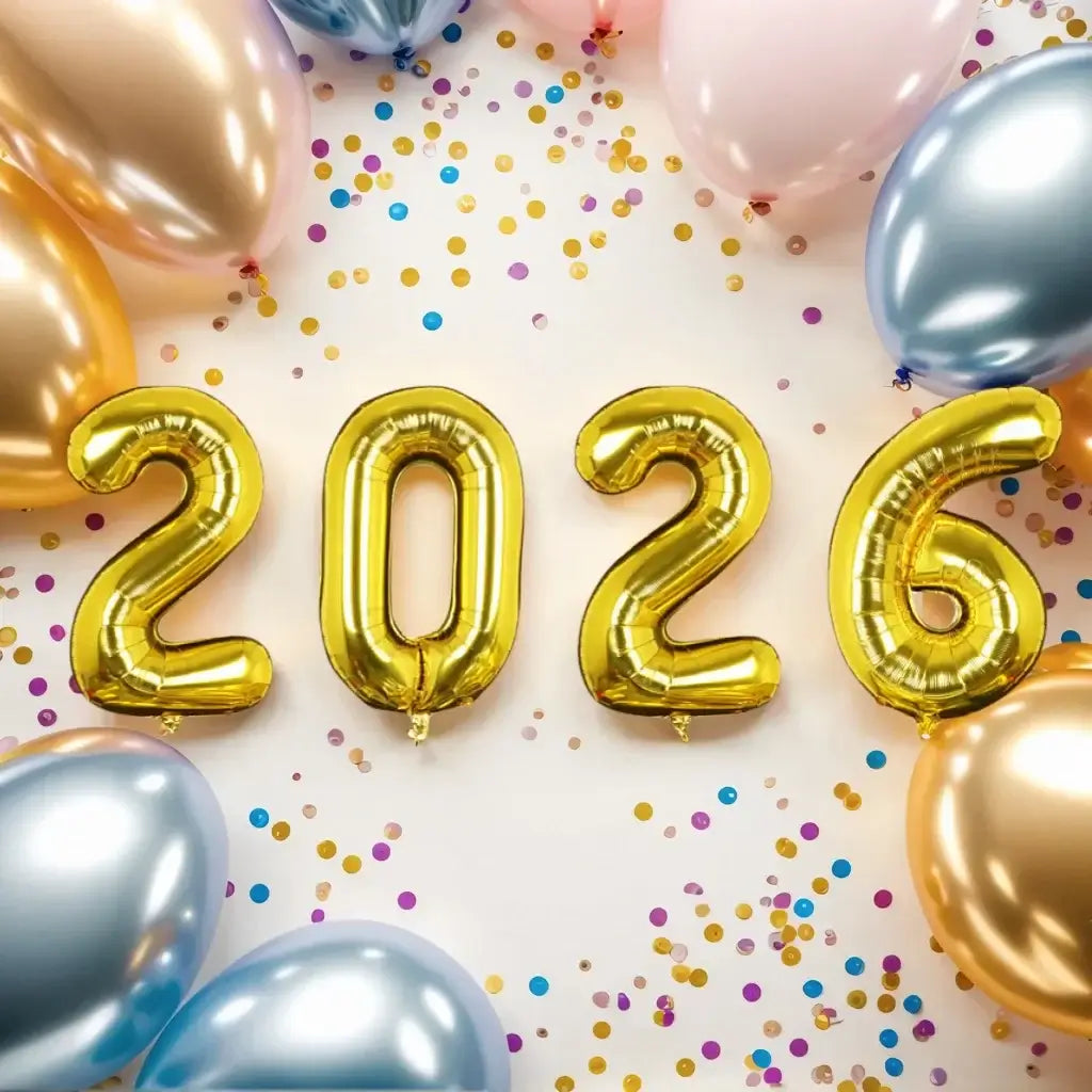 Happy New Year 2026 Number Balloons - Aluminum Foil Balloon Banner Set