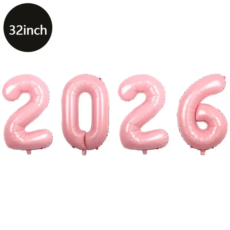 Happy New Year 2026 Number Balloons - Aluminum Foil Balloon Banner Set