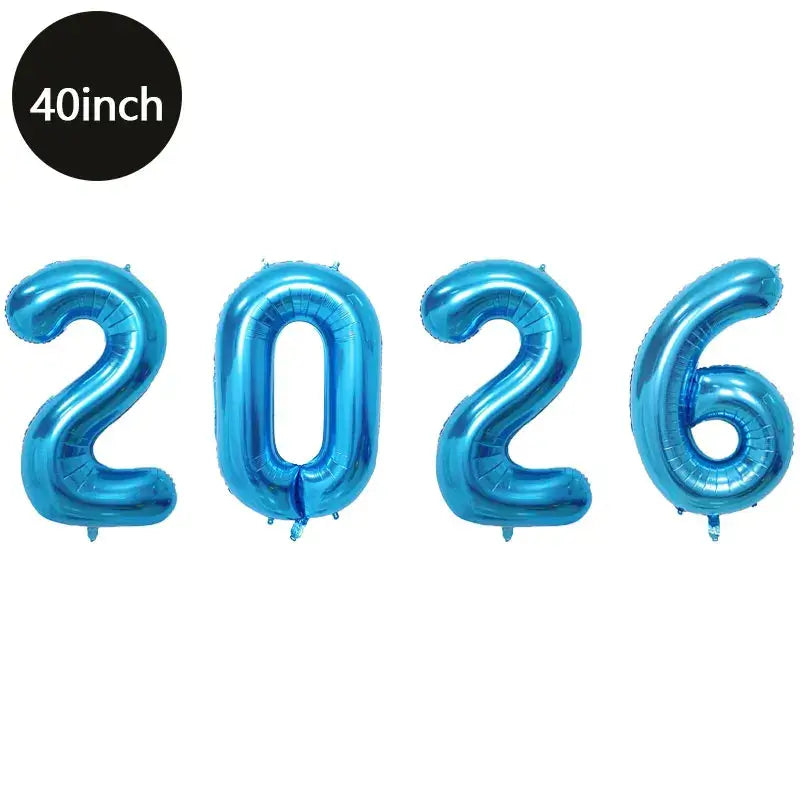Happy New Year 2026 Number Balloons - Aluminum Foil Balloon Banner Set
