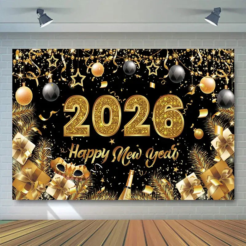 Happy New Year 2026 Photo Backdrop Banner - Party Background Decoration 180x110cm