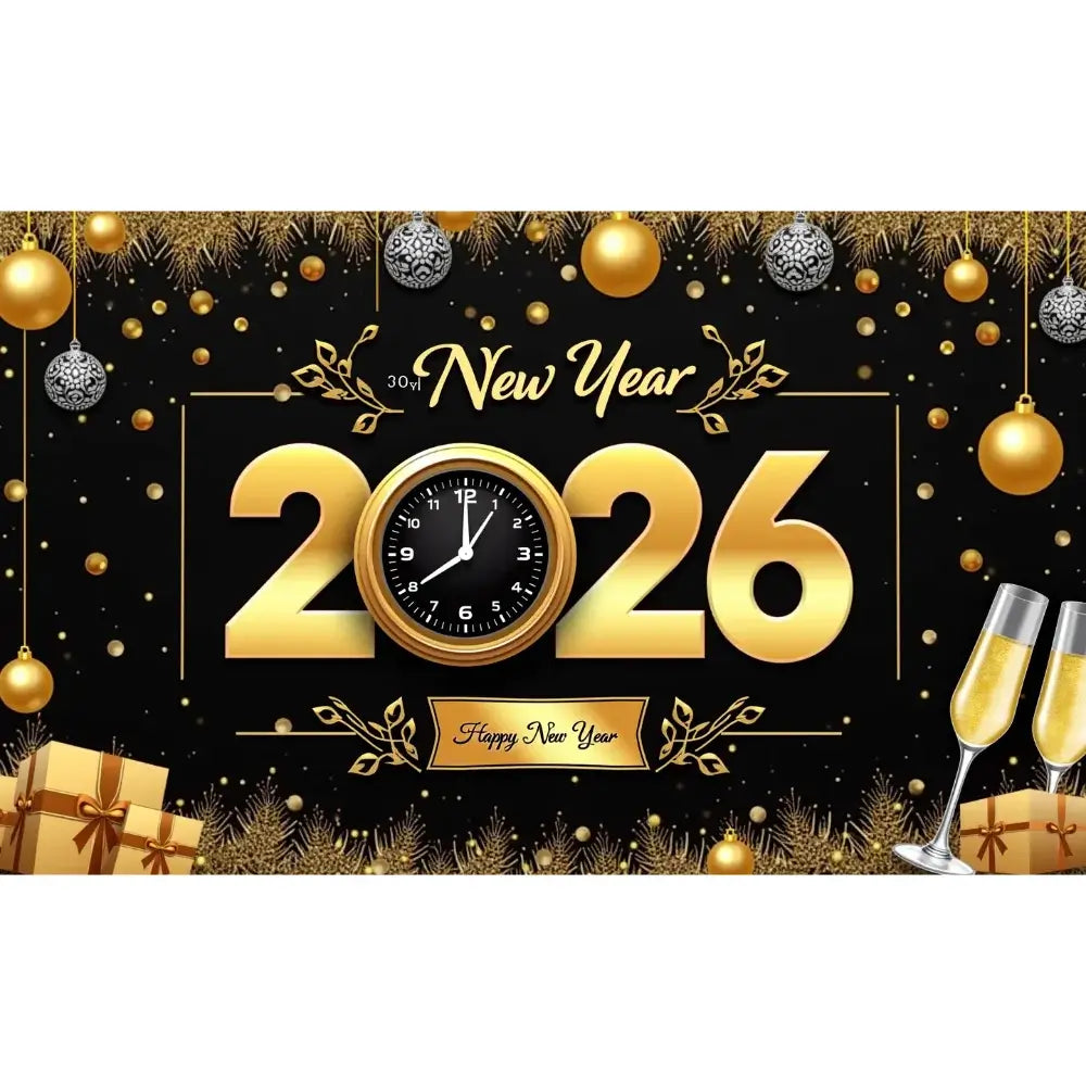 Happy New Year 2026 Photo Backdrop Banner - Party Background Decoration 180x110cm